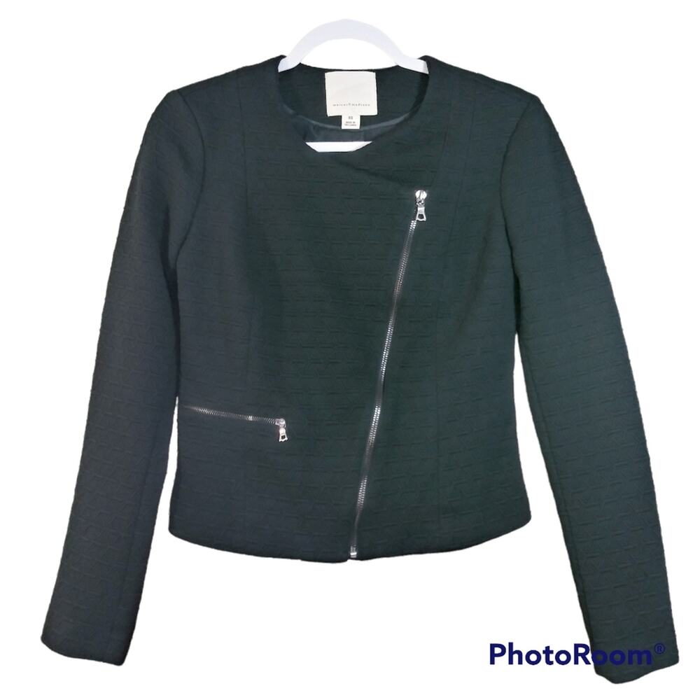 Mercer & Madison Black Zip Moto Textured Blazer Jacket XS